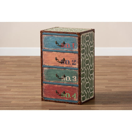 Baxton Studio Amandine Vintage Rustic French Inspired Multicolor Finished Wood 4-Drawer Accent Storage Cabinet