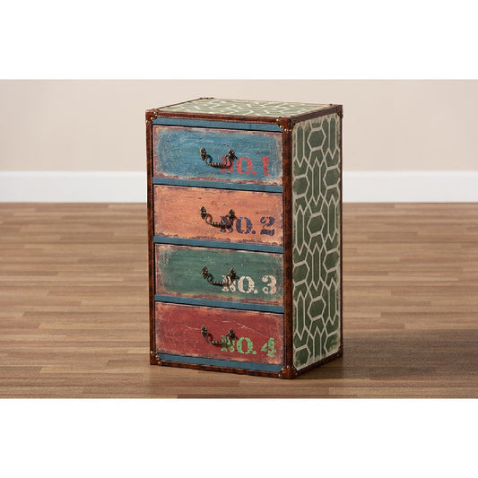 Baxton Studio Amandine Vintage Rustic French Inspired Multicolor Finished Wood 4-Drawer Accent Storage Cabinet