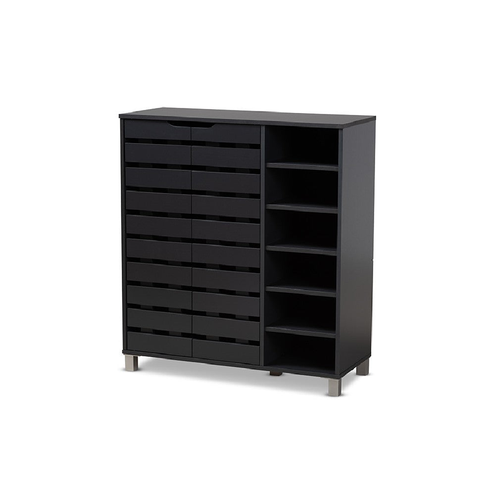 Baxton Studio Shirley Modern and Contemporary Dark Grey Finished 2-Door Wood Shoe Storage Cabinet with Open Shelves