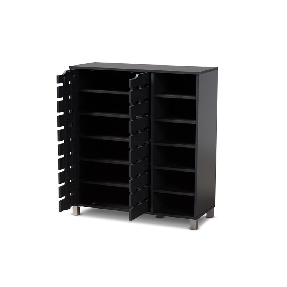 Baxton Studio Shirley Modern and Contemporary Dark Grey Finished 2-Door Wood Shoe Storage Cabinet with Open Shelves