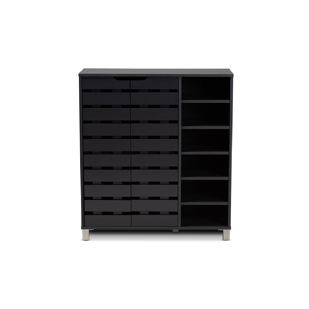 Baxton Studio Shirley Modern and Contemporary Dark Grey Finished 2-Door Wood Shoe Storage Cabinet with Open Shelves