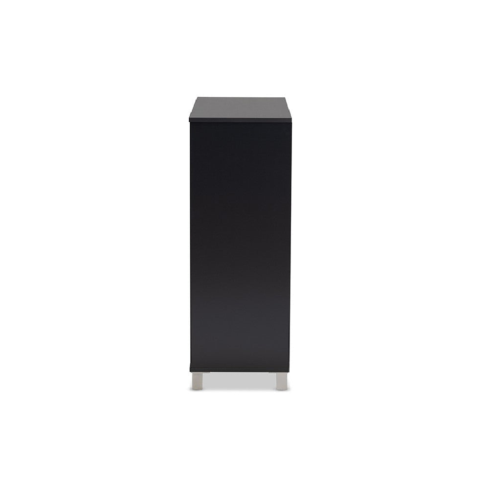 Baxton Studio Shirley Modern and Contemporary Dark Grey Finished 2-Door Wood Shoe Storage Cabinet with Open Shelves