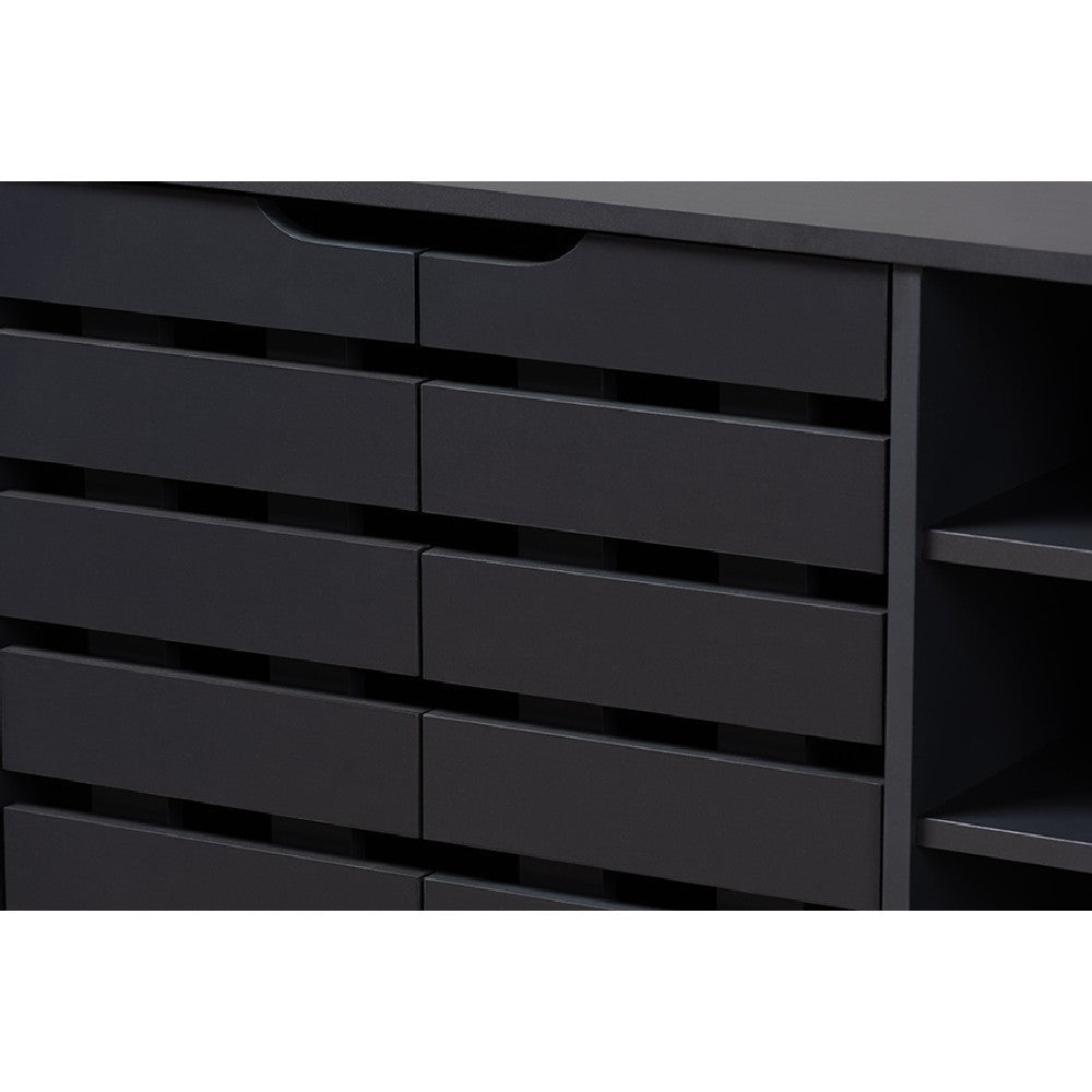 Baxton Studio Shirley Modern and Contemporary Dark Grey Finished 2-Door Wood Shoe Storage Cabinet with Open Shelves