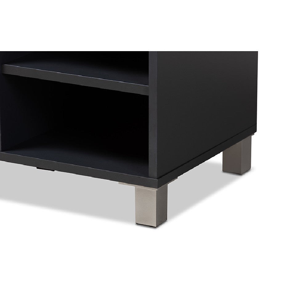 Baxton Studio Shirley Modern and Contemporary Dark Grey Finished 2-Door Wood Shoe Storage Cabinet with Open Shelves