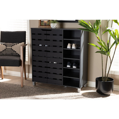 Baxton Studio Shirley Modern and Contemporary Dark Grey Finished 2-Door Wood Shoe Storage Cabinet with Open Shelves