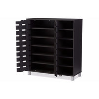 Baxton Studio Shirley Modern and Contemporary Dark Brown Wood 2-Door Shoe Cabinet with Open Shelves