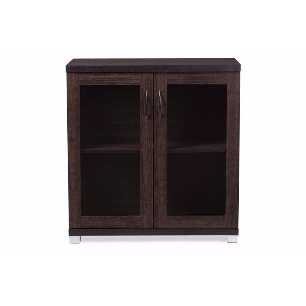 Baxton Studio Zentra Modern and Contemporary Dark Brown Sideboard Storage Cabinet with Glass Doors WHI-SR-890001-Wenge