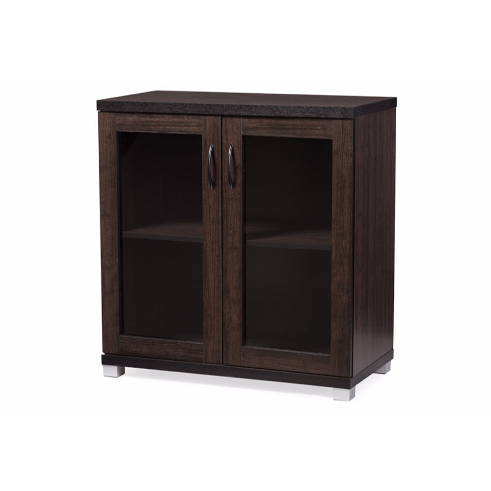 Baxton Studio Zentra Modern and Contemporary Dark Brown Sideboard Storage Cabinet with Glass Doors WHI-SR-890001-Wenge