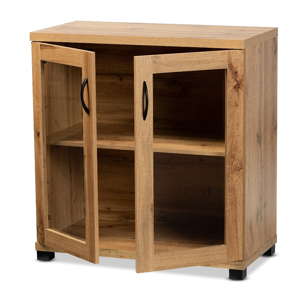 Baxton Studio Zentra Modern and Contemporary Oak Brown Finished Wood 2-Door Storage Cabinet with Glass Doors WHI-SR-890001-Wotan-Oak