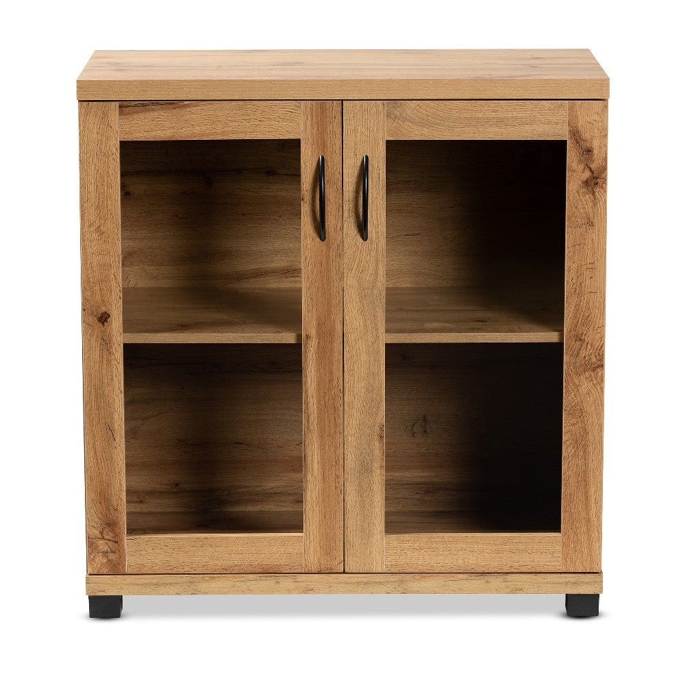 Baxton Studio Zentra Modern and Contemporary Oak Brown Finished Wood 2-Door Storage Cabinet with Glass Doors WHI-SR-890001-Wotan-Oak