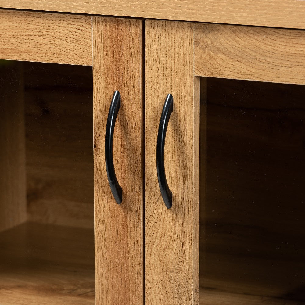 Baxton Studio Zentra Modern and Contemporary Oak Brown Finished Wood 2-Door Storage Cabinet with Glass Doors WHI-SR-890001-Wotan-Oak