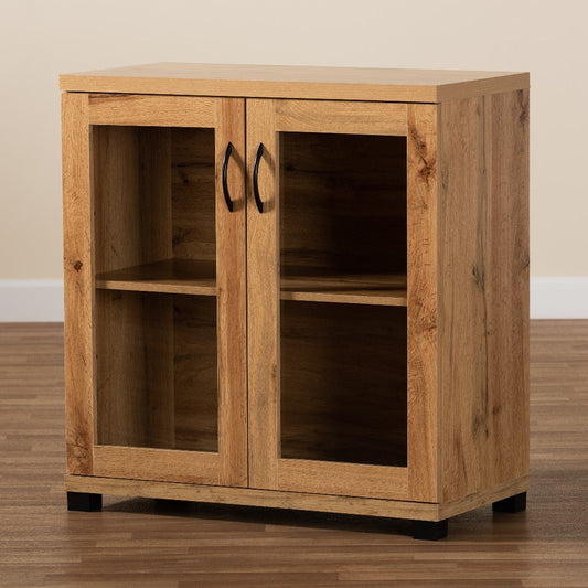 Baxton Studio Zentra Modern and Contemporary Oak Brown Finished Wood 2-Door Storage Cabinet with Glass Doors