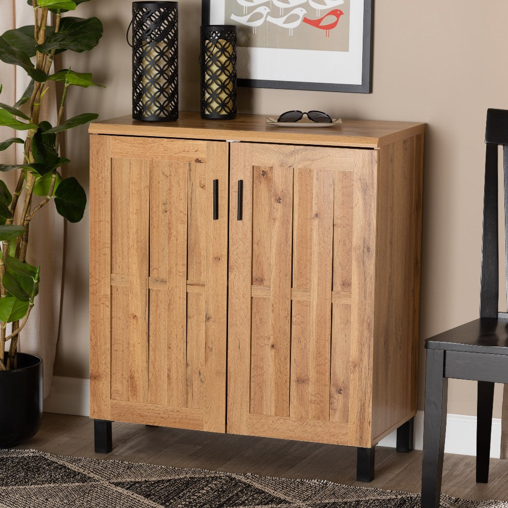 Baxton Studio Excel Modern and Contemporary Oak Brown Finished Wood 2-Door Storage Cabinet WHI-SR-890005-H-Wotan-Oak