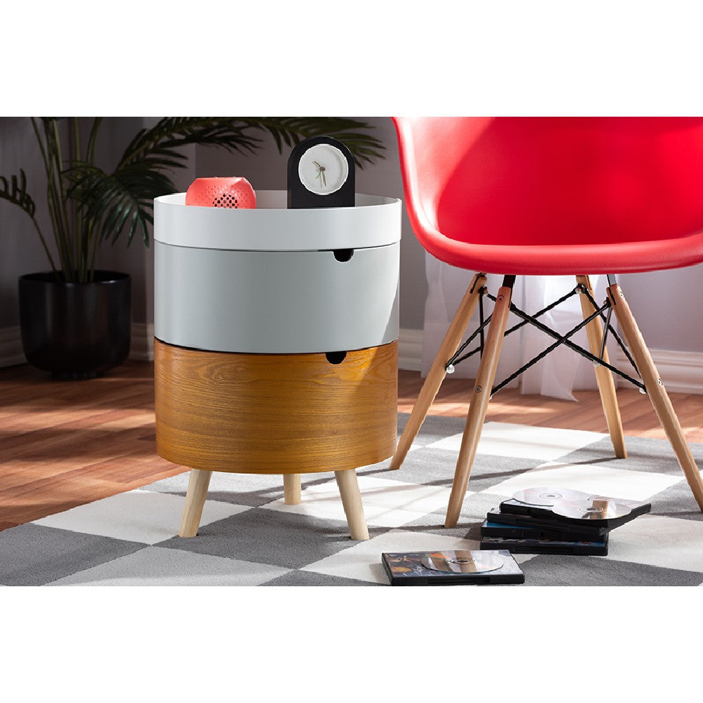 Baxton Studio Elison Mid-Century Modern Multi Color 3-Tier Wood End Table WHI-SR1703006-White-Light-Grey-Natural-ET