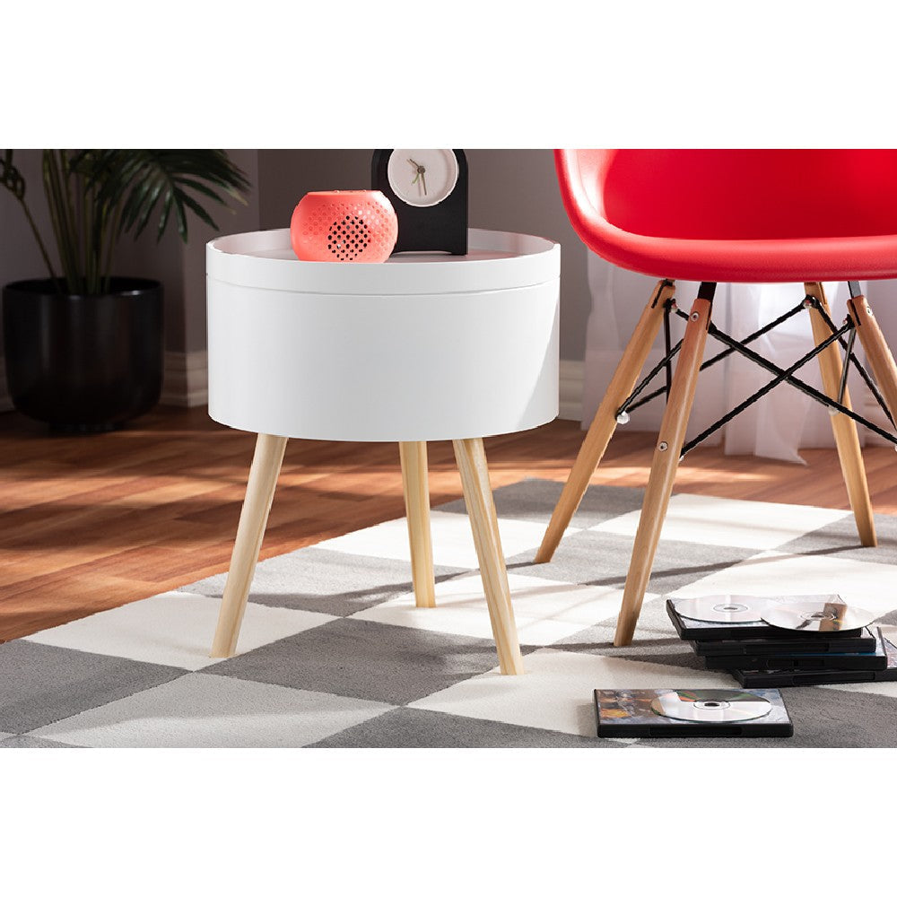 Baxton Studio Jessen Mid-Century Modern White Wood End Table with Removable Top WHI-SR1703018-White-ET
