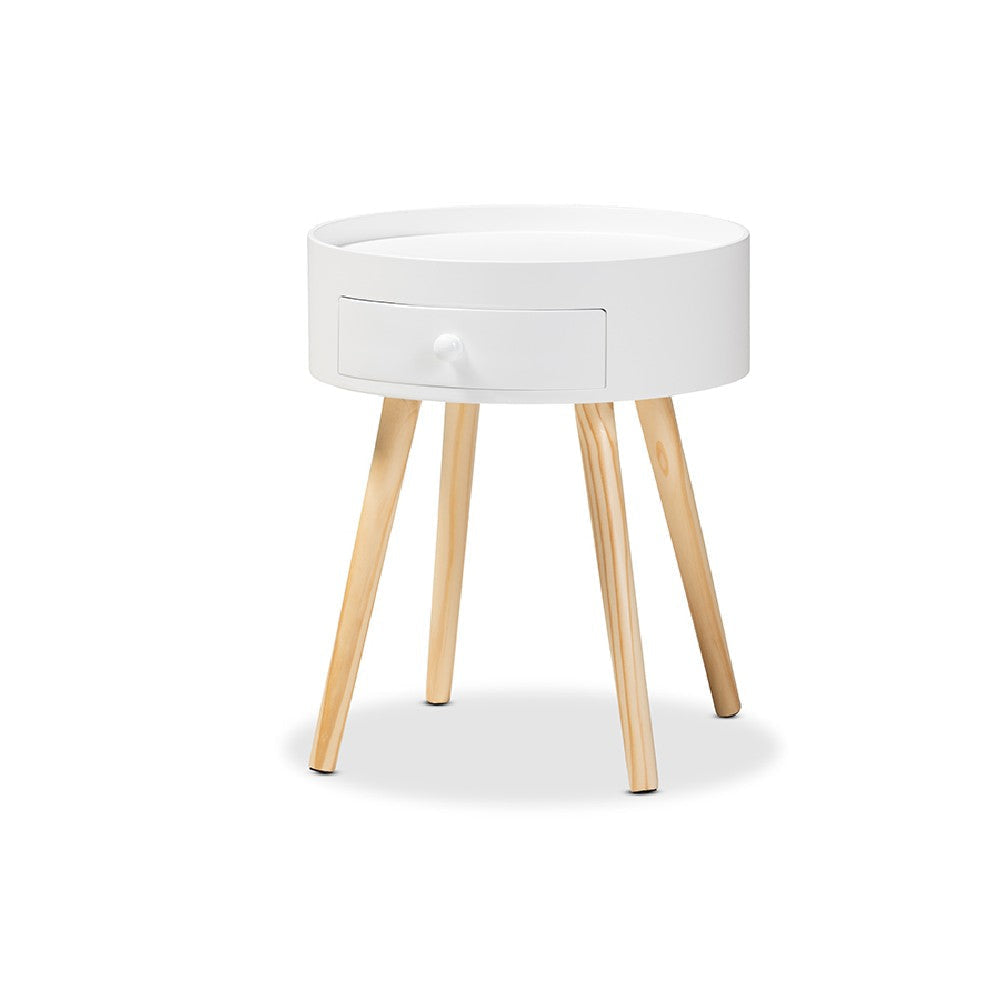 Baxton Studio Jessen Mid-Century Modern White 1-Drawer Wood End Table WHI-SR1703019-White-ET
