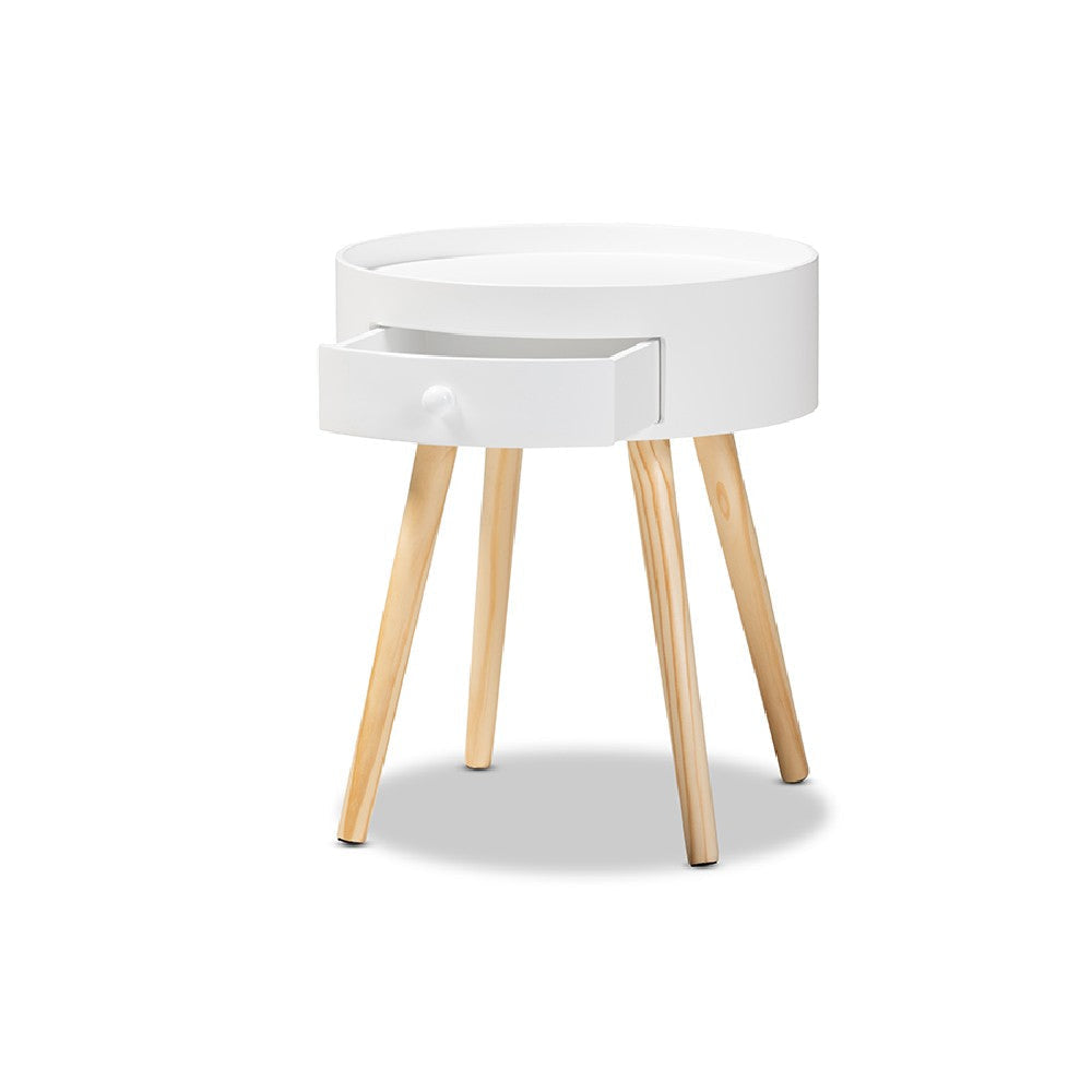 Baxton Studio Jessen Mid-Century Modern White 1-Drawer Wood End Table WHI-SR1703019-White-ET