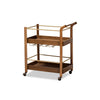Baxton Studio Tahir Modern and Contemporary Walnut Brown Finished Wood and Antique Gold Finished Metal 2-Tier Mobile Bar Cart