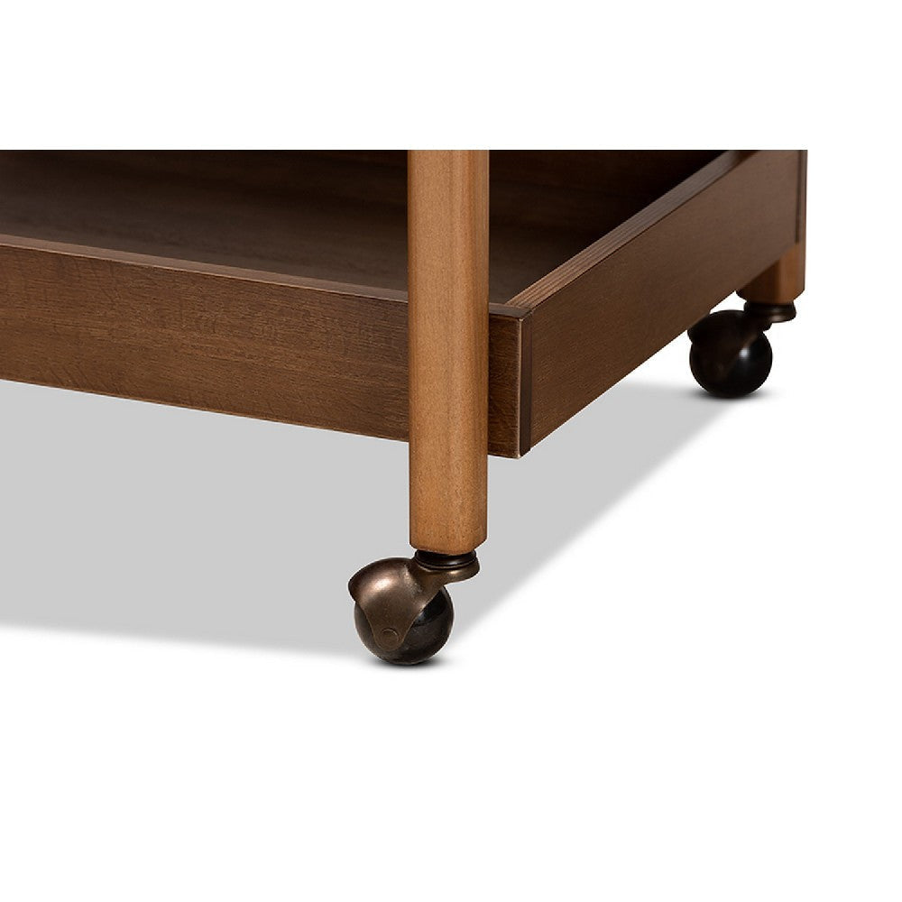Baxton Studio Tahir Modern and Contemporary Walnut Brown Finished Wood and Antique Gold Finished Metal 2-Tier Mobile Bar Cart