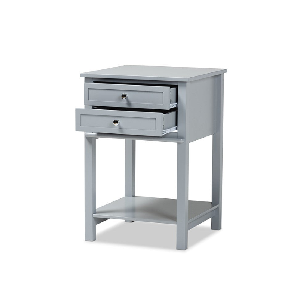 Baxton Studio Willow Modern Transitional Light Grey Finished 2-Drawer Wood End Table
