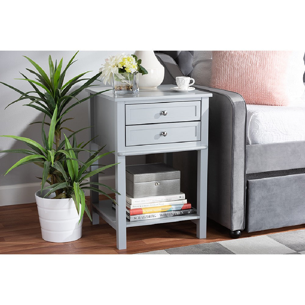 Baxton Studio Willow Modern Transitional Light Grey Finished 2-Drawer Wood End Table