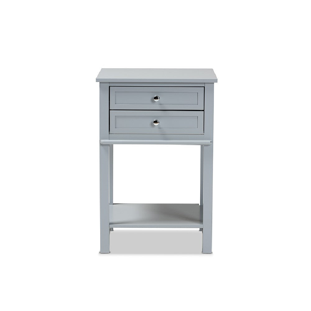 Baxton Studio Willow Modern Transitional Light Grey Finished 2-Drawer Wood End Table