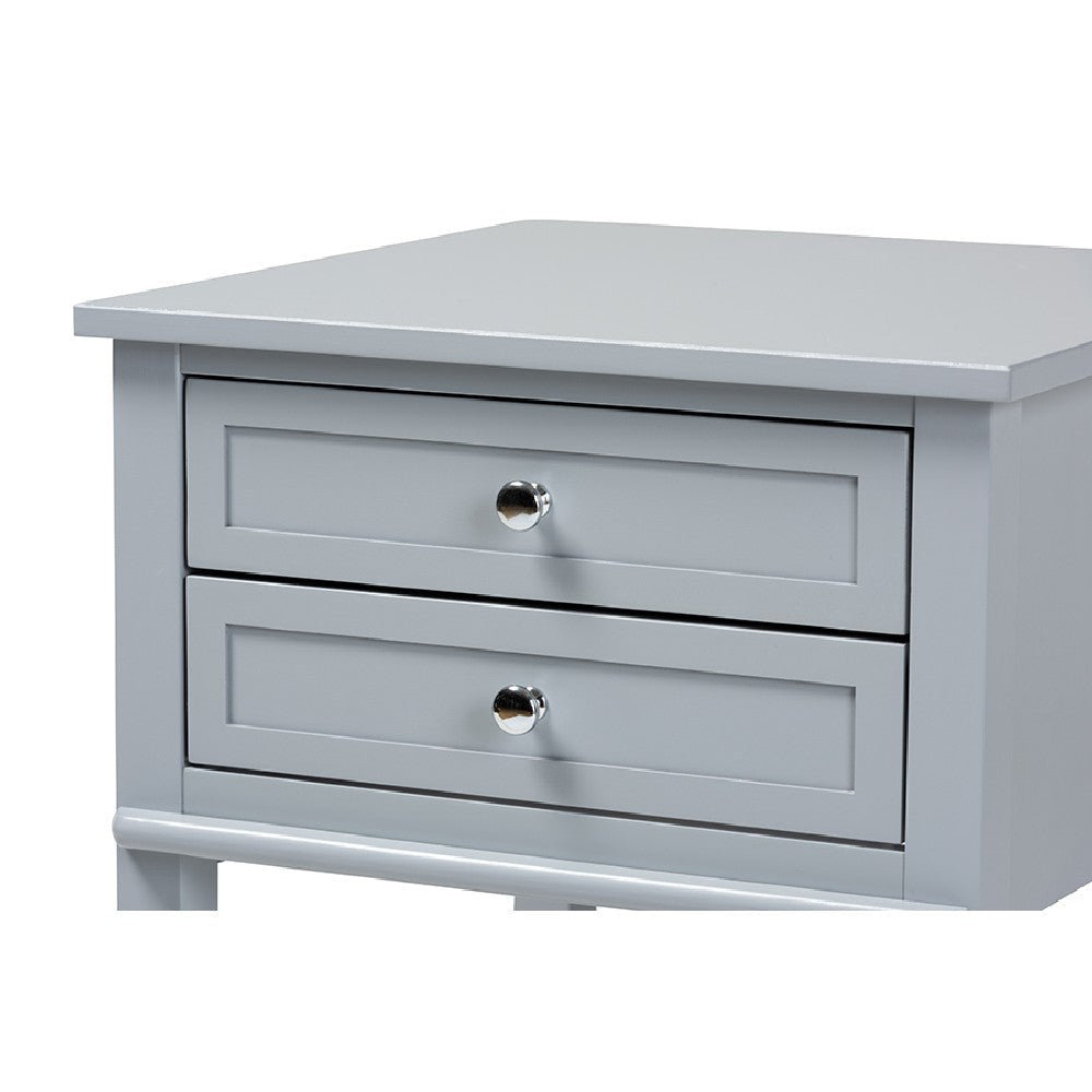 Baxton Studio Willow Modern Transitional Light Grey Finished 2-Drawer Wood End Table