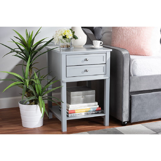 Baxton Studio Willow Modern Transitional Light Grey Finished 2-Drawer Wood End Table