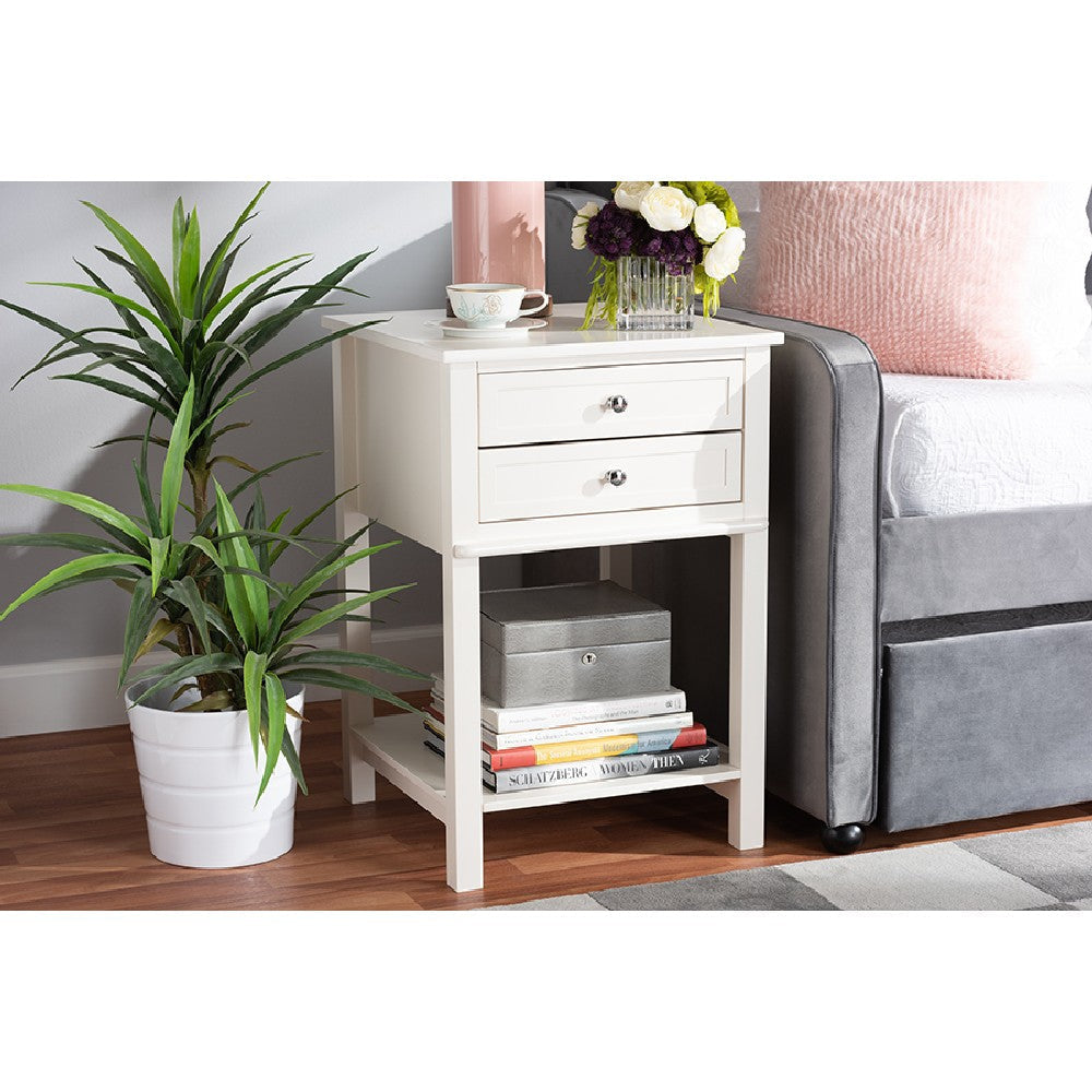 Baxton Studio Willow Modern Transitional White Finished 2-Drawer Wood End Table