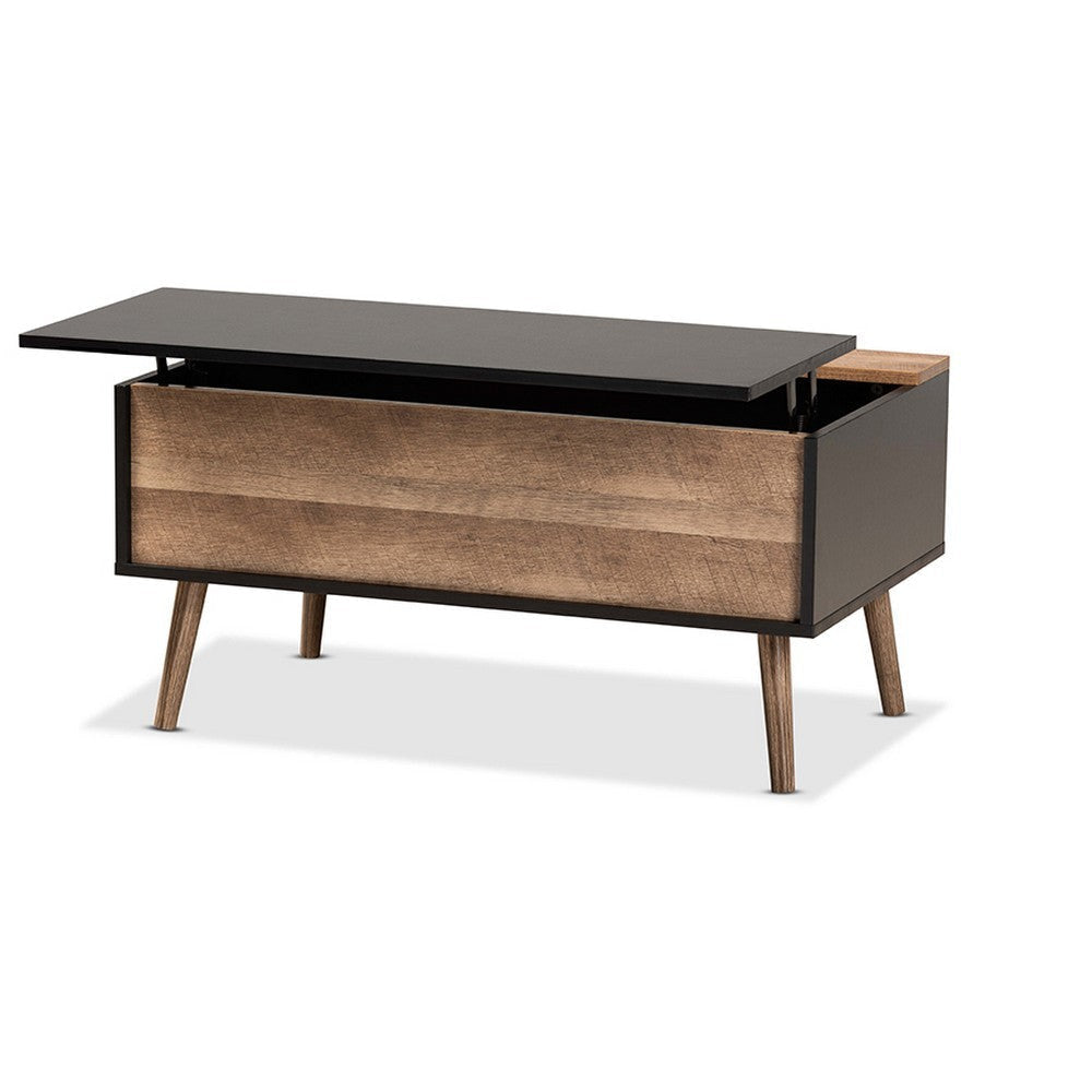 Baxton Studio Jensen Modern and Contemporary Two-Tone Black and Rustic Brown Finished Wood Lift Top Coffee Table with Storage Compartment