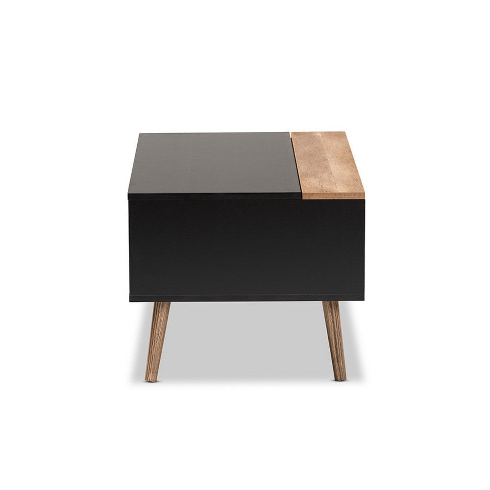 Baxton Studio Jensen Modern and Contemporary Two-Tone Black and Rustic Brown Finished Wood Lift Top Coffee Table with Storage Compartment
