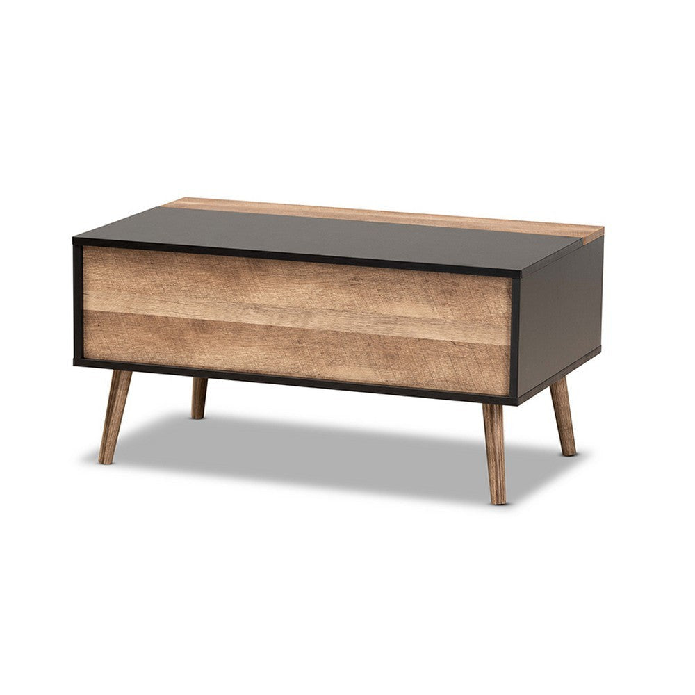 Baxton Studio Jensen Modern and Contemporary Two-Tone Black and Rustic Brown Finished Wood Lift Top Coffee Table with Storage Compartment