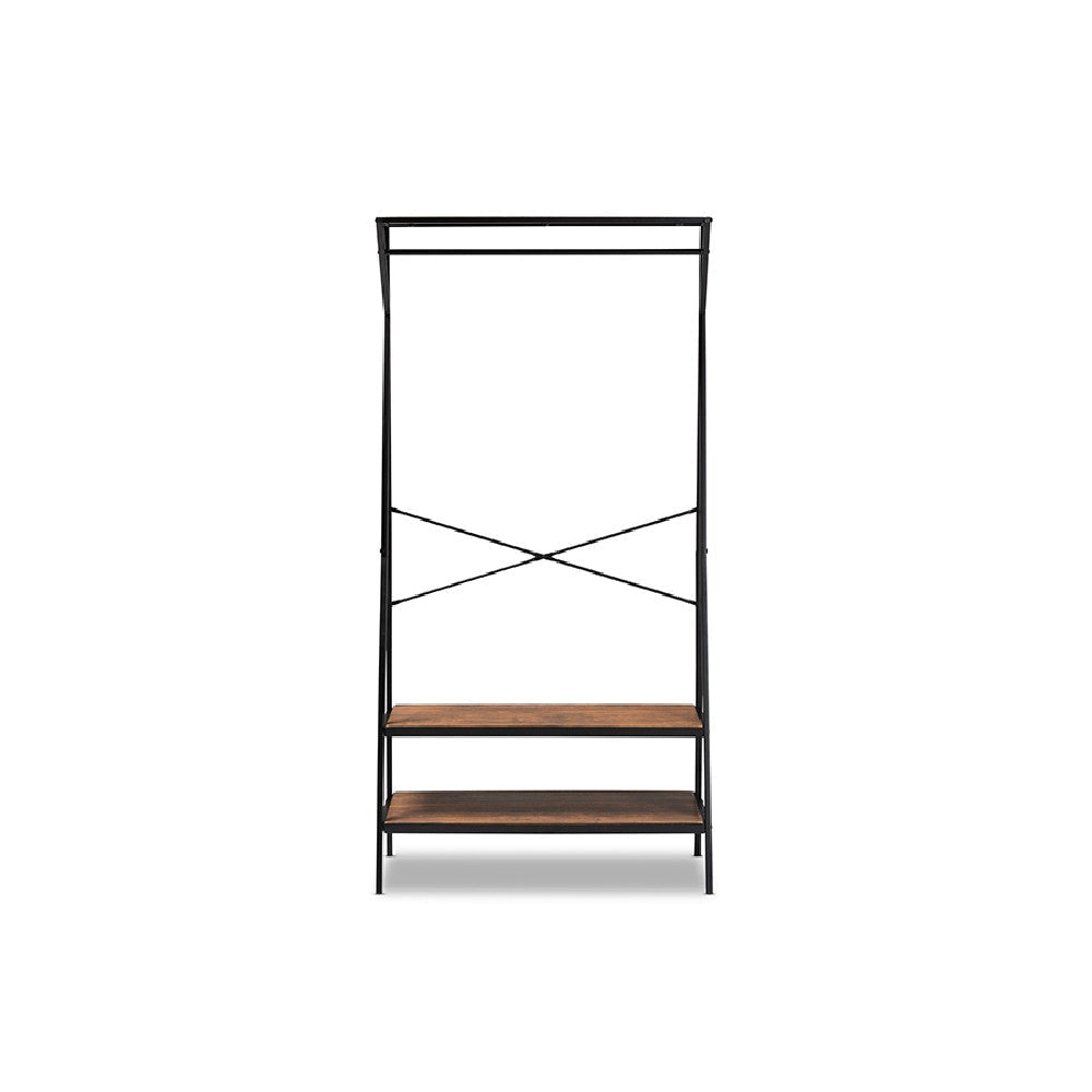 Baxton Studio Laima Vintage Rustic Industrial Distressed Wood and Black Metal Finished Entryway Coat Hanger