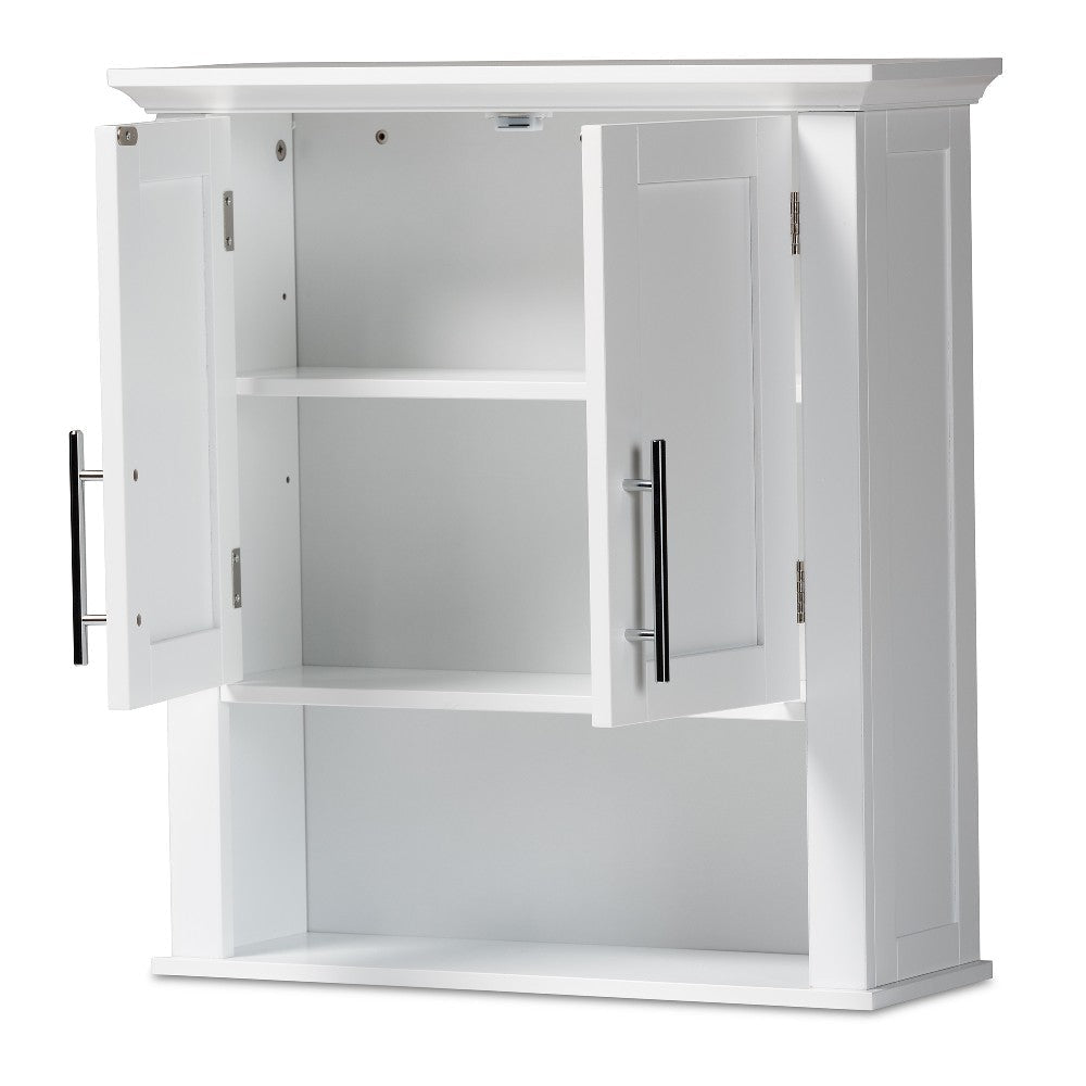 Baxton Studio Turner Modern and Contemporary White Finished Wood 2-Door Bathroom Wall Storage Cabinet WHI-SR1802098-White-Cabinet