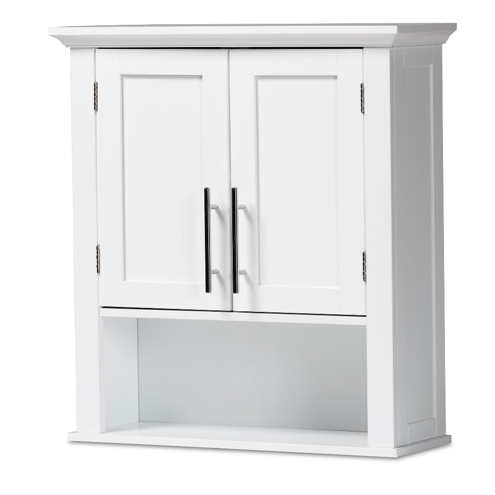 Baxton Studio Turner Modern and Contemporary White Finished Wood 2-Door Bathroom Wall Storage Cabinet WHI-SR1802098-White-Cabinet