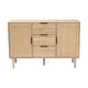 Baxton Studio Harrison Mid-Century Modern Natural Brown Finished Wood and Natural Rattan 3-Drawer Sideboard WHI-SR191635-Cabinet