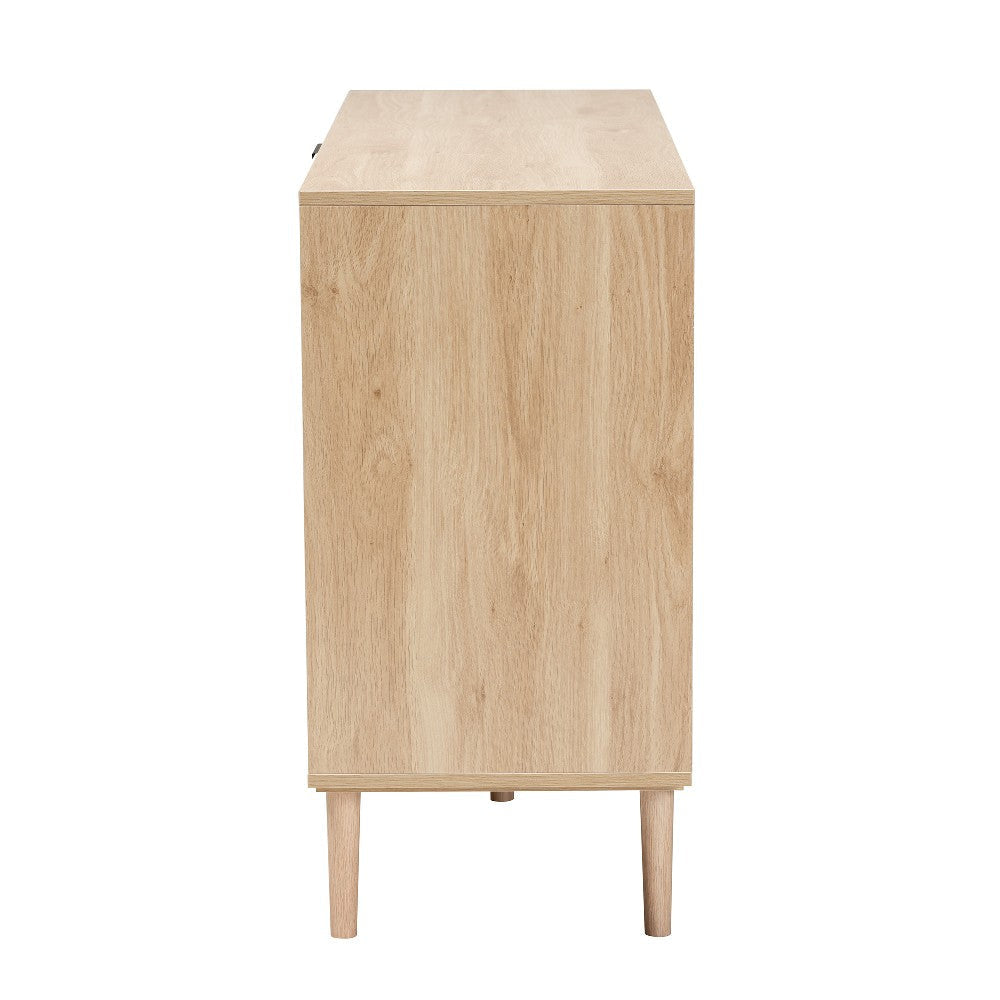 Baxton Studio Harrison Mid-Century Modern Natural Brown Finished Wood and Natural Rattan 3-Drawer Sideboard WHI-SR191635-Cabinet