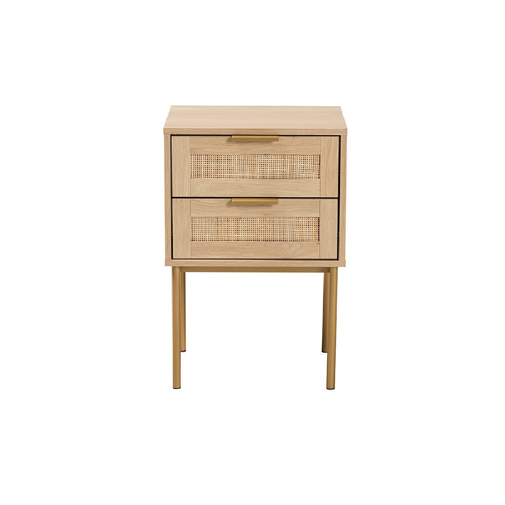 Baxton Studio Dewitt Japandi Light Brown Finished Wood and Gold Metal 2-Drawer End Table WHI-SR221132-Wooden-ET