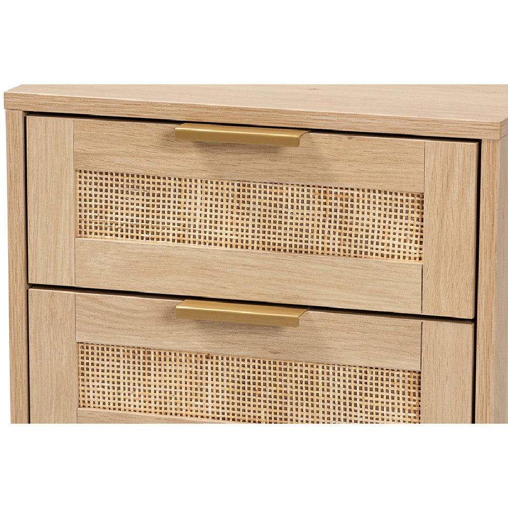 Baxton Studio Dewitt Japandi Light Brown Finished Wood and Gold Metal 2-Drawer End Table WHI-SR221132-Wooden-ET