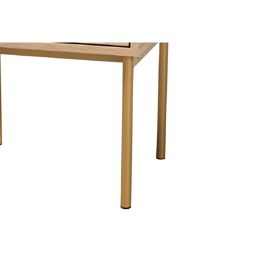 Baxton Studio Dewitt Japandi Light Brown Finished Wood and Gold Metal 2-Drawer End Table WHI-SR221132-Wooden-ET