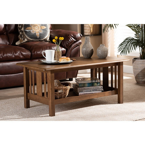 Baxton Studio Rylie Traditional Transitional Mission Style Walnut Brown Finished Rectangular Wood Coffee Table