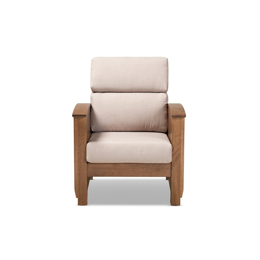 Baxton Studio Charlotte Modern Classic Mission Style Taupe Fabric Upholstered Walnut Brown Finished Wood 1-Seater Lounge Chair