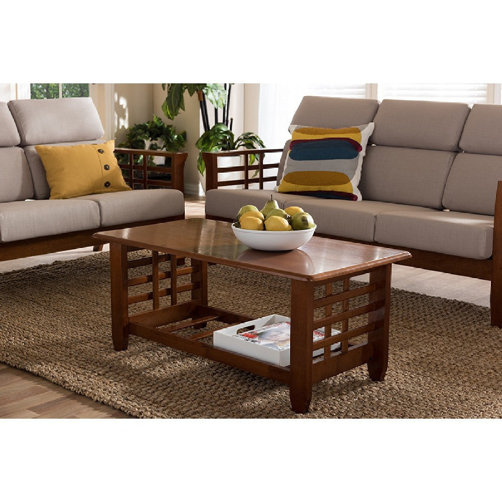 Baxton Studio Larissa Modern Classic Mission Style Cherry Finished Brown Wood Living Room Occasional Coffee Table
