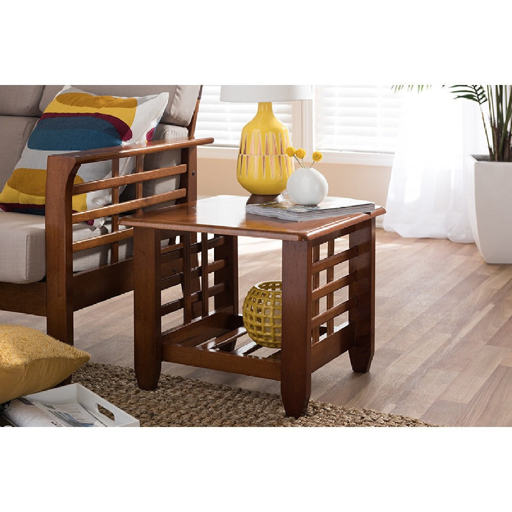 Baxton Studio Larissa Modern Classic Mission Style Cherry Finished Brown Wood Living Room Occasional End Table