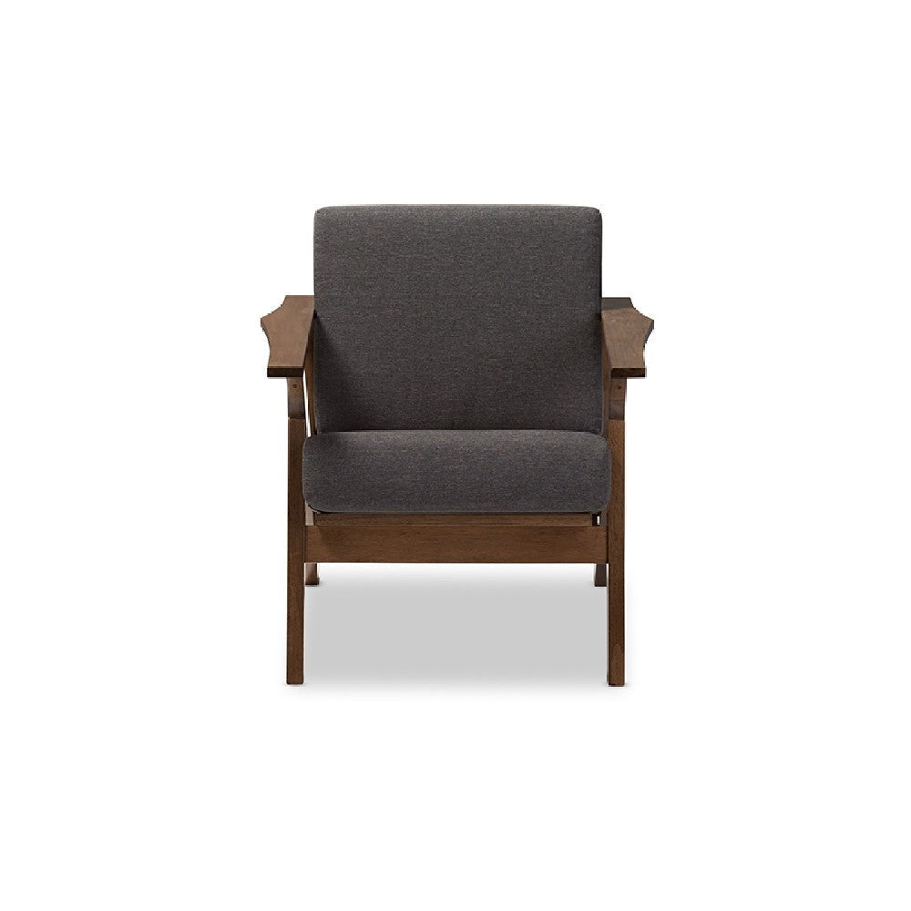 Baxton Studio Cayla Mid-Century Modern Grey Fabric and ’Walnut’ Brown Wood Living Room 1-Seater Lounge Chair WHI-SW5236-Grey-Walnut-M17-CC
