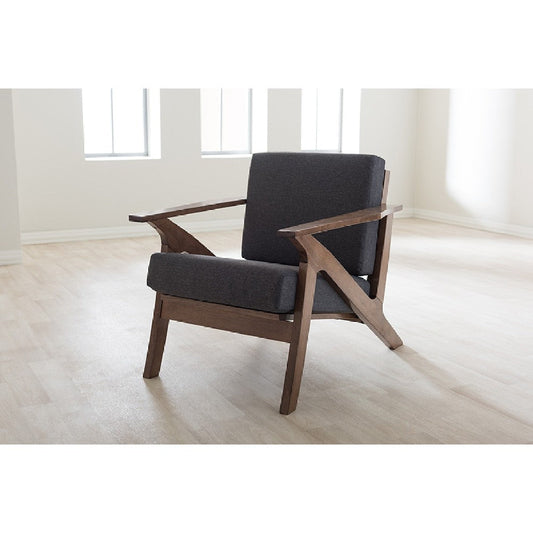 Baxton Studio Cayla Mid-Century Modern Grey Fabric and "Walnut" Brown Wood Living Room 1-Seater Lounge Chair