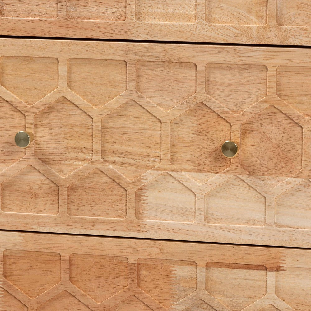 Baxton Studio Hosea Japandi Carved Honeycomb Natural 3-Drawer Chest WHI-SW8000-61CH3D-3DW-Natural-Chest