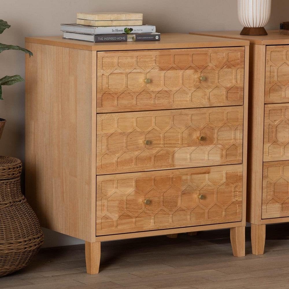 Baxton Studio Hosea Japandi Carved Honeycomb Natural 3-Drawer Chest WHI-SW8000-61CH3D-3DW-Natural-Chest