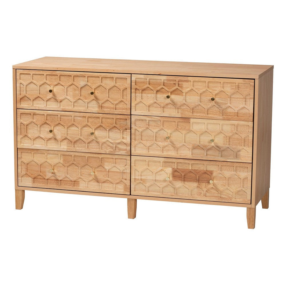 Baxton Studio Hosea Japandi Carved Honeycomb Natural 6-Drawer Dresser WHI-SW8000-61D6D-6DW-Natural-Dresser