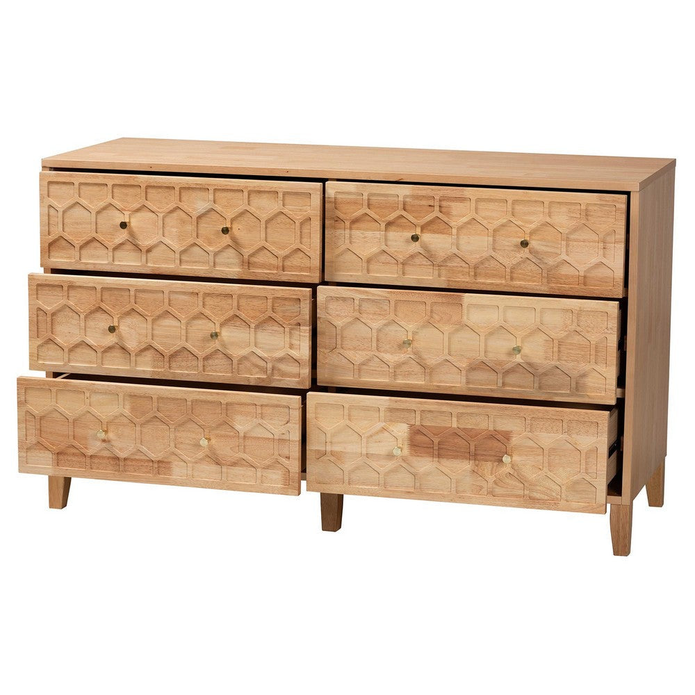 Baxton Studio Hosea Japandi Carved Honeycomb Natural 6-Drawer Dresser WHI-SW8000-61D6D-6DW-Natural-Dresser